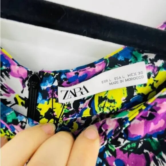 Zara Floral Dress L Rushed Multicolored Printed Sheath Dress NWOT Midi - Picture 8 of 8